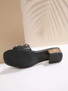 2026夏季新款，时尚经典，百搭水钻装饰粗跟女凉鞋 - 黑色 - 查看 8