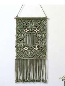 Handmade Woven Plum Blossom Wall Hanging With Tassels, Home Decor - Avocado Green - View 6