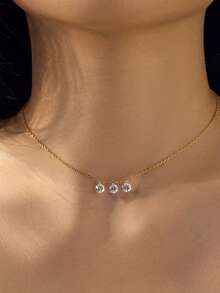 1pc Minimalist Sparkling Zirconia S925 Sterling Silver Adjustable Sliding Delicate Necklace, Simple Jewelry Suitable For Women's Daily Wear - Round - View 9