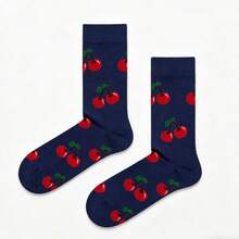 2双趣味水果图案樱桃针织袜，男女通用 - 彩色 - 查看 2