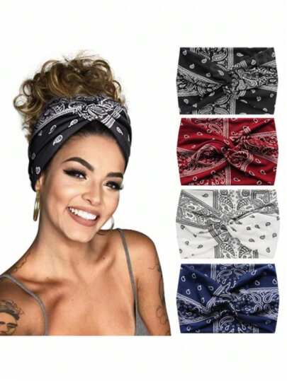 1pc New Women's Extra Wide Knotted Criss-Cross Tie-Dye Elastic Headband, Colorful Abstract Pattern Women Headband, Solid Color Yoga Sports Soft Headband 4/3/2/1pc,Travel,Birthday
