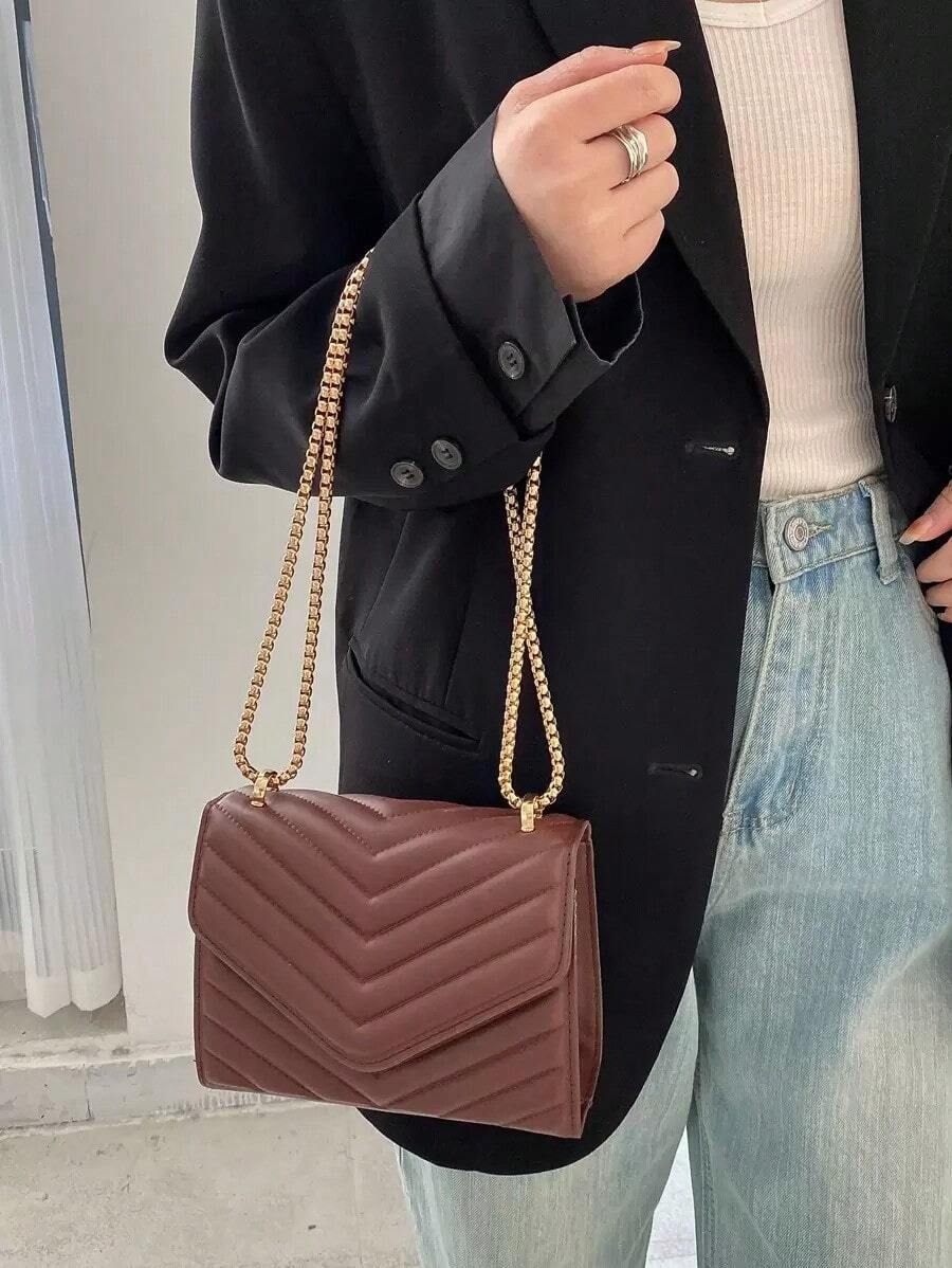 Chain Flap Square Bag QGQN - 棕色 - 查看 1
