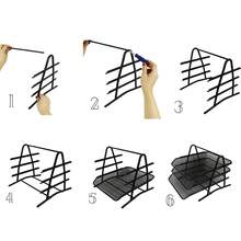 4-Tier A4 File Organizer Rack, Black Metal Wire Grid Tray - A - View 5