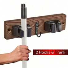 Mop Broom Holder Heavy Duty Stainless Steel WOODEN Wall Mounted Tool Organizer With Hooks For Home Bathroom Kitchen Garden - Mop Hanger-2 - View 11