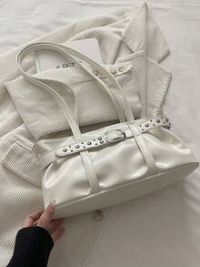 Retro Large Capacity Shoulder Bag, Fashionable Versatile Commuter Tote - White - View 5