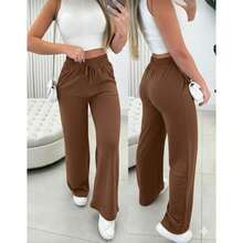 Women's Wide-Leg Pants For Winter And Cold Weather - Óxido marrón - Ver 2