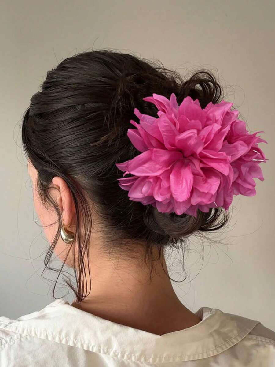 1 Stück realistischer Kamelien-Blumen Haarklammer, eleganter Dutt-Halter für Frauen, große Größe für den täglichen Gebrauch, Sommer-Reisen & Urlaubs-Haarzubehör, Sommer-Strandhaarklemmen, Urlaub - Verschiedenfarbig - Übersicht 1