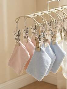 1 pieza Tendedero de acero inoxidable con 20 pinzas, percha para secar calcetines, ropa interior, lavandería en el balcón, tendedero de ropa resistente al viento para el hogar, bebé - Blanco cremoso - Ver 5