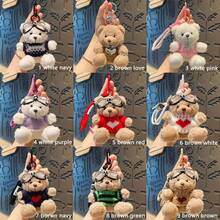 Colgante de oso marrón de dibujos animados, accesorios de bolsa de oso de peluche, lindos colgantes de felpa, adorno colgante de bolsa - 5 marrón rojo - Ver 1