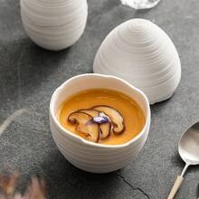 1pc Linear Pattern Ceramic Single-Serve Egg Cup, High-End Hotel & Restaurant Creative Commercial Egg-Shaped Steamer Bowl - Multicolor - View 1