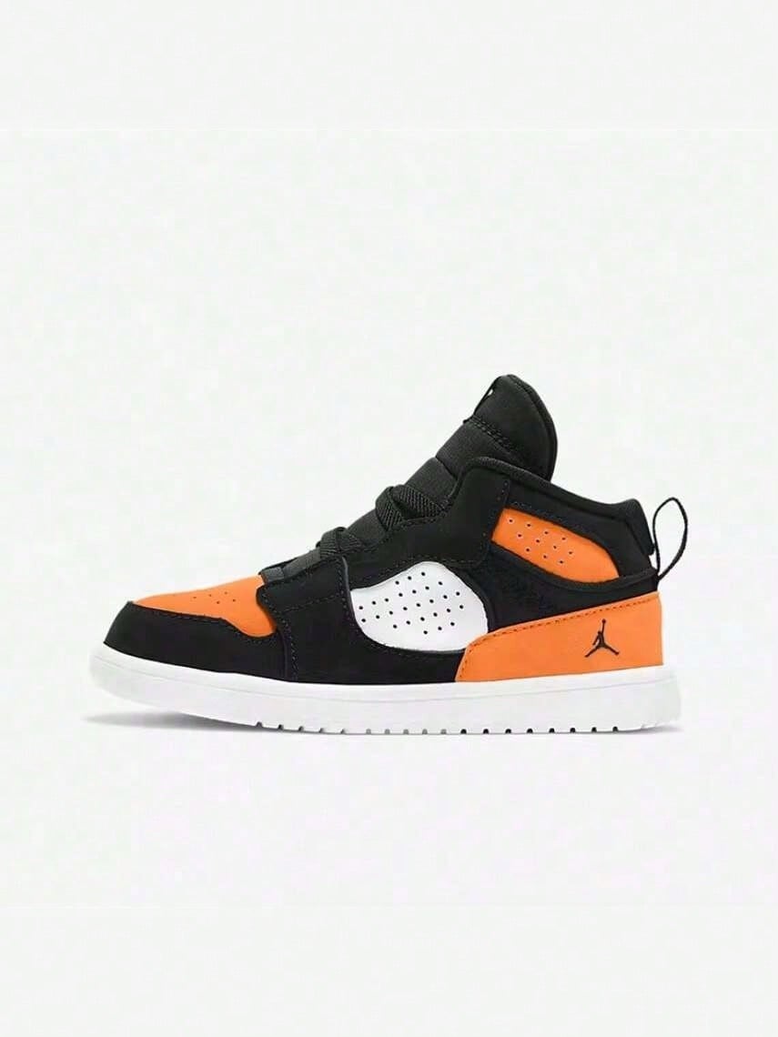 Nike 嬰幼兒 Access 合成皮革 舒適輕盈 防滑減震耐磨透氣 中幫 復古籃球鞋 - 黑橙色 - 查看 1