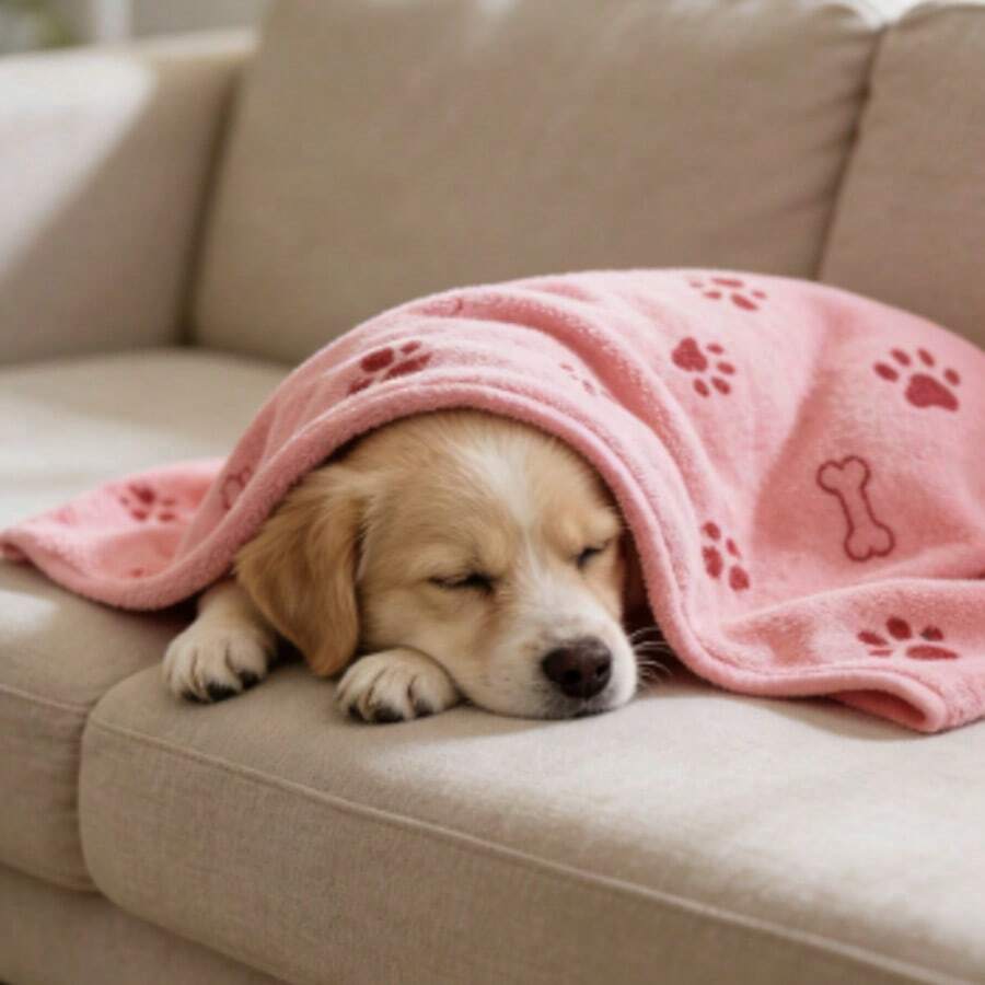 50x100cm/19.68x39.37英寸超柔软超细纤维狗美容毛巾，速干宠物浴巾，适合小型、中型、大型幼犬和小猫 - 鲜艳的色彩、爪子、骨头设计 - 彩色 - 查看 1