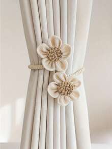 1/2pcs Attaches de rideaux style bohème faites à la main avec fleurs, crochets de rideaux en corde tressée, sangles de rideaux de décoration rustique de ferme, convient pour la maison, le salon, la chambre, pinces de rideaux esthétiques et mignonnes, crochets de rideaux - multicolore - Voir 4