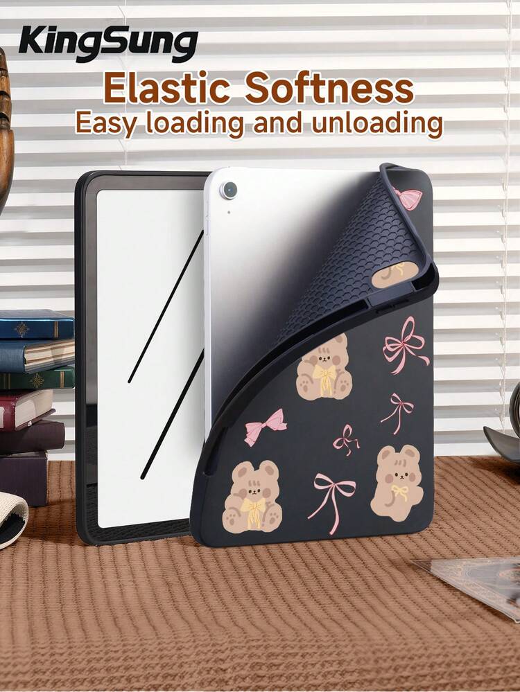 Kingsung Ốp bảo vệ máy tính bảng họa tiết gấu và nơ dễ thương, tích hợp khe cắm bút, tương thích với iPad Mini 4/Mini 5/Mini 6/9.7/Pro 11, Air 4/5th 10.9-Inch/Air 11-In.(M2)-2024, Air 8(M4)2026(11-Inch), tương thích với A9 Plus 10.95 Inch/A7 10.4 Inch, tương thích với Kindle (thế hệ thứ 11) phiên bản 2022, Kindle (thế hệ thứ 11-2024)(6 Inch). Ốp có khả năng chống sốc ở bốn góc và có thể cầm bằng một tay. - Nhiều màu - Xem 6