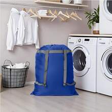 Paquete de 2 mochilas para la colada bolsa de lavandería resistente de 27 x 34 pulgadas con correas para el hombro cierre de cordón mochila de lavandería plegable resistente para la - Azul x 2 - Ver 6