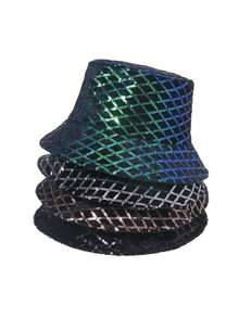 1 pieza Sombrero de cubo con lentejuelas en forma de diamante, plegable, ligero, de moda para todas las estaciones, vestidos de fiesta, viajes, oficina, regalo de boda, playa, festival - multicolor - Ver 2
