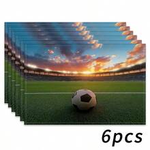 4pcs Square Football Theme Placemats, Combining Football Pattern And Football Field. Size: 30*45cm, Suitable For Dining Table And Indoor Decor. This Washable Placemat Set Makes A Great Gift. - Multicolor - View 15