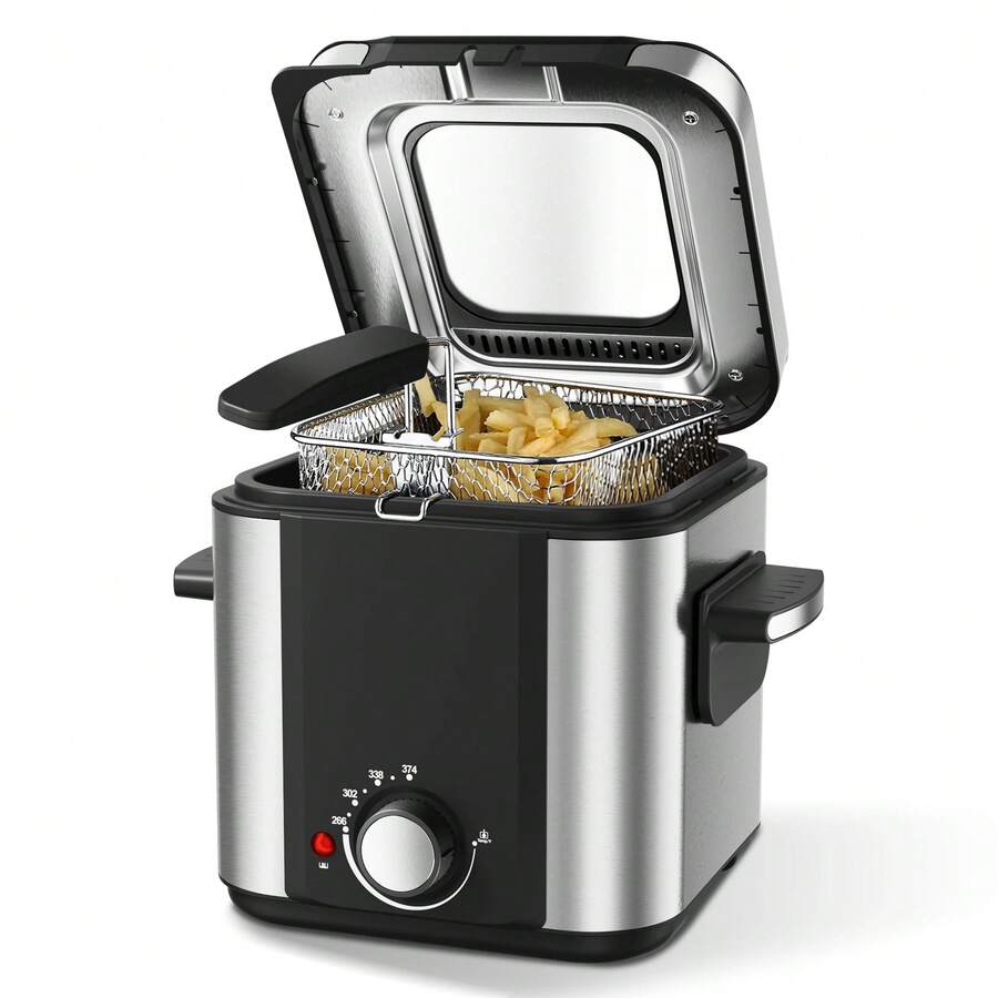 CACHOO 1.5L Electric Deep Fryer With Temp Control, Removable Lid With Odor Filter And Viewing Window, Immersion Frying Basket With Heat-Insulated Foldable Handle - Stainless Steel, Non-Stick, Easy Clean - View 1