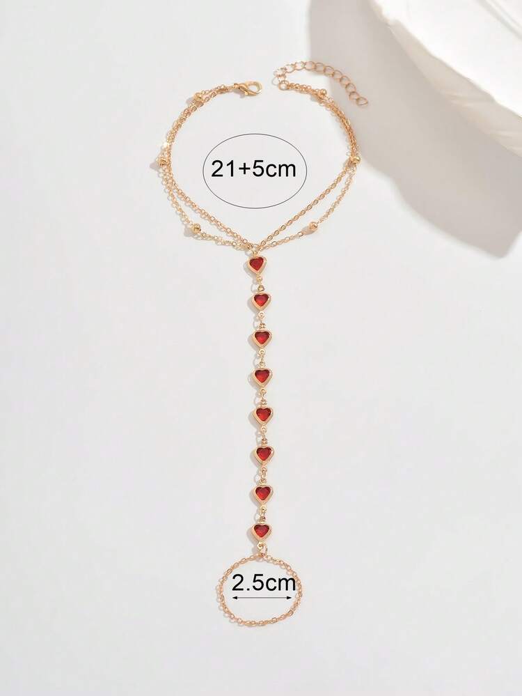 1pc Bohemian Ocean Style Fashionable Sexy Elegant Delicate Red Heart Anklet, Minimalist Gold Chain Suitable For Party, Music Festival, Beach Holiday - Red - View 2