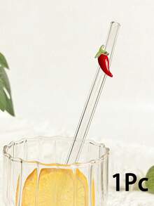 1/2/5 pièces Kit de pailles en verre incurvées transparentes réutilisables et résistantes avec design piment et embout décoratif, convient pour tasses à eau, boissons glacées, thé au lait boba, espresso, jus de fruits, smoothies, cocktails artisanaux, usage domestique, pub, café - Voir 10