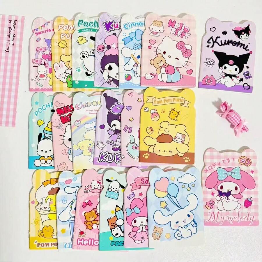 Bộ 20 cuốn sổ tay họa tiết hoạt hình dễ thương Sanrio Kitty, Kurumi Melody và các nhân vật khác, màu Macaron và màu tối, sổ ghi nhớ, sổ bài tập, văn phòng phẩm hình hoạt hình, thích hợp làm quà tặng ở trường và ở nhà, quà tặng trò chơi Bingo, quà nhỏ (mẫu ngẫu nhiên) - Nhiều màu - Xem 1