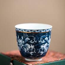 Ceramic Arabica Coffee Cup, Turkish Tea Cup, Liquor Cup, Mug For Office And Home Use, Unique Glaze Finish, Handmade Textured Artsy Mug, Chinese Style Healthy Blue And White Coffee/Tea Cup, Versatile Drink Cup With Oriental Aesthetics, High-Quality Latte Art Cup - Multicolor - View 4