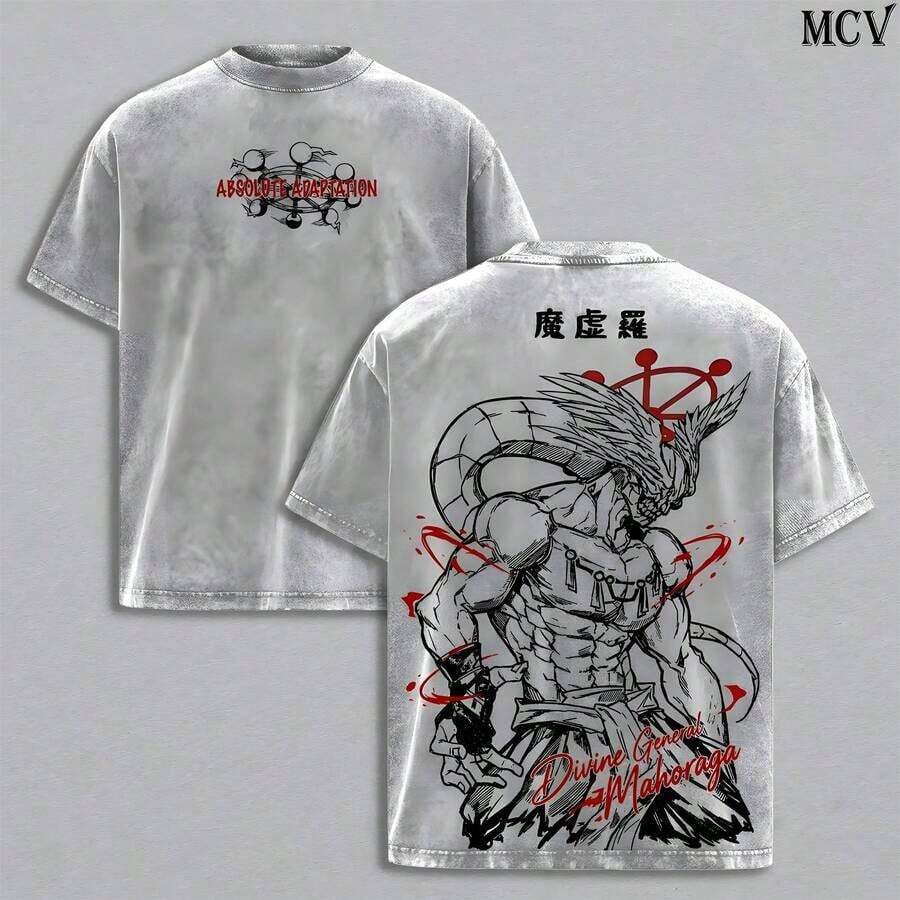 100 Percent Cotton Mahoraga Tee Washed - JJK Anime VintageWashed & Acid Wash Heavy Cotton Graphic T-Shirt & Hoodie, DoublePrinted Dark Fantasy Anime MangaStreetwear, Retro Unisex Soft CottonApparel, Gift For Fans - màu đen - Xem 1