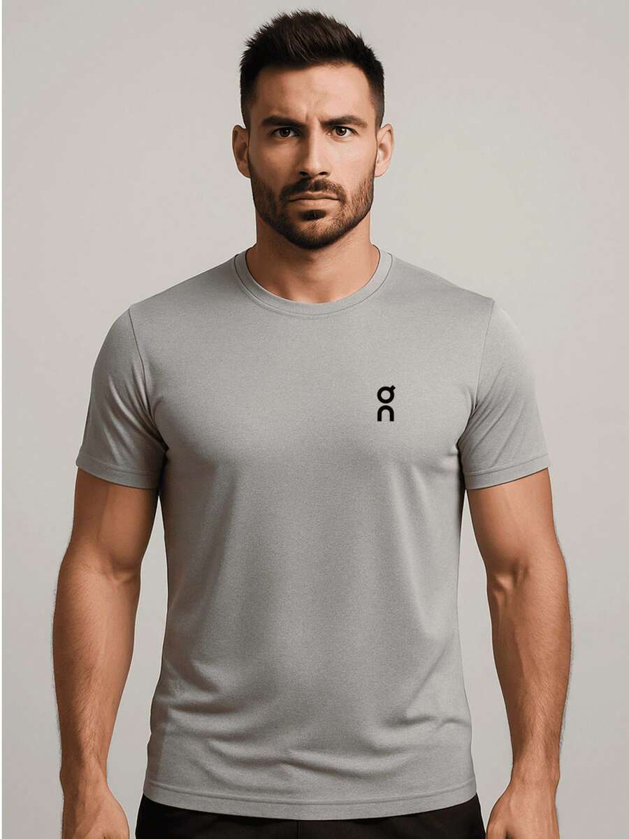Men's Dry Fit T-Shirt For Training, Gym, Running, Fitness, Lightweight Fabric, Summer, Regular Fit - 灰色 - 查看 1