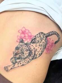 1pc Y2K Style Cherry & Cheetah Design Temporary Tattoo Sticker, Waterproof, Sweat-Proof, Washable, Non-Reflective, Suitable For Arm & Shoulder Tattoo, Lasts 3-5 Days, Ideal Gift For Weddings, Mother's Birthday, Beach Trips, Festivals, Women, Mothers, Teachers, Friends, Bridesmaids, Students, Back To School & Summer, Minimalist Yet Beautiful, Fashionable And Elegant - Multicolor - View 3