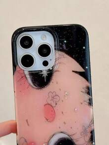 1 pieza Funda de teléfono con patrón de dibujos animados de ojos grandes, estilo lolita de moda, protectora, adecuada para IPhone17/IPhone17 Pro Max/IPhone16 Pro Max/IPhone15 Pro/IPhone14/IPhone13/12/11, gran regalo para familiares, amigos, hermanas, novias - Cabello negro - Ver 6