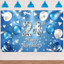 Globos de decoración de fondo para cumpleaños 24, globos de vidrio, confeti, decoración temática para hombres o mujeres, vítores a 24 años, suministros de fiesta, color azul y plateado - 80 - Ver 1