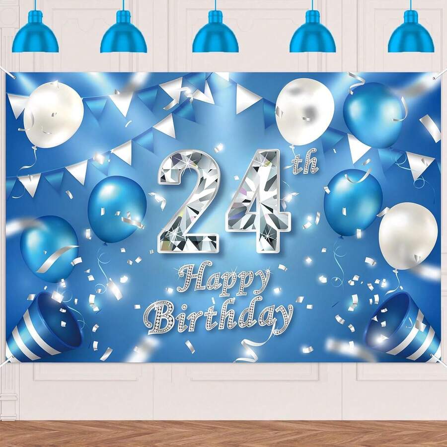 Globos de decoración de fondo para cumpleaños 24, globos de vidrio, confeti, decoración temática para hombres o mujeres, vítores a 24 años, suministros de fiesta, color azul y plateado - 80 - Ver 1