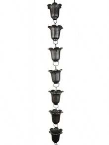 96 Inch Cast Iron Rain Chain Bucket Style Decorative Rain Chain For Gutter Downspout Replacement Outdoor Garden Patio Yard Roof Water Diversion Drainage Chain Durable Rustic Rain Catcher - Hoa tulip - Xem 2