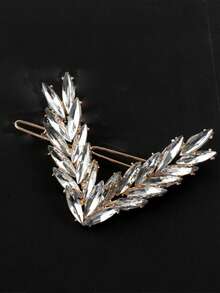 1 pieza Clip de pelo de lujo brillante para mujer, estilo coreano, hebilla en forma de V, pasador de pelo, accesorios para el cabello, tocado, regalo para fiesta, clips de pelo en forma de V, diamantes brillantes, atuendos de mujer, alas, clips con forma de hoja, festival, cumpleaños - Multicolor - Ver 8