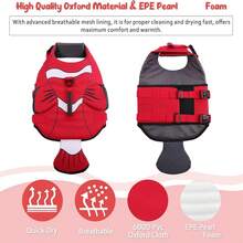Large/Medium/Small Dog Life Jacket, Tear-Resistant Adjustable Swimming Vest With Rescue Handle, High Visibility Safety High Buoyancy Life Jacket For Swimming, Boating, Beach, Pool And Other Water Activities, Cute Clownfish Design - Red - View 5