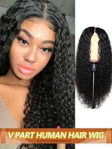 Tóc giả gợn sóng chữ V, làm từ tóc thật, không cần keo dán, kiểu tóc xoăn sâu Brazil, dành cho nữ, độ dày 200%. - Natural Black - Xem 1