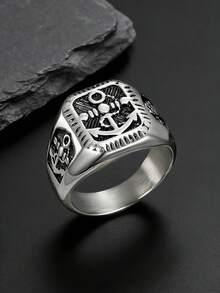 1pc Men's Vintage Stainless Steel Anchor Signet Ring Punk Biker Statement Ring For Daily Wear Party Gift - Ring - View 16