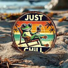 1 Piece Of 2D Flat Decorative Signboard, Calm Down. Summer Tropical Frog Beach Tropical Palm Tree Theme. Suitable For Bars, Taverns, Living Rooms, Lounges, Rooms, Bedrooms. The Style Is As Shown In The Size Chart. - Multicolor - View 4