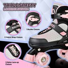 Roller Skates For Girls Boys Kids, 3 Sizes Adjustable Quad Skates With Light Up Wheels Fun Children Skates - Pink - View 3