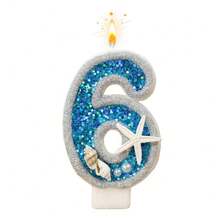 1支0-9数字组合蜡烛，银边蓝海星装饰，适用于生日派对、周年纪念、婚礼、宠物生日、高级蛋糕装饰 - 查看 8