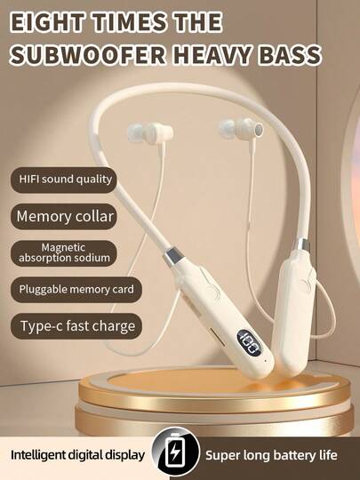 VLDCO [Long Battery Life] New Wireless Bluetooth Headphones, Neckband Style Sports Earphones With 5.3 Bluetooth, Charging Case, Digital Display, Button Control, Hi-Fi Music, Long Battery Life