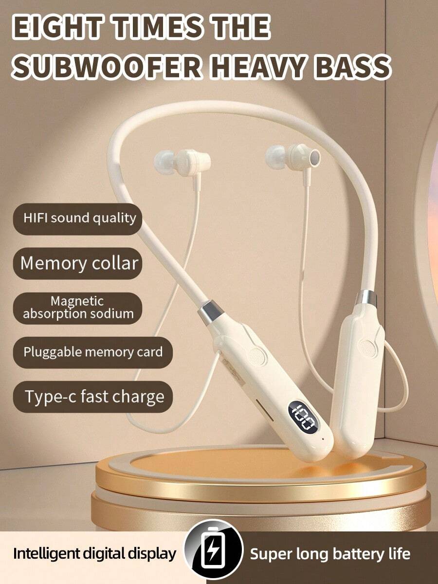 VLDCO 【超长续航】新款无线蓝牙耳机，颈挂式运动耳机，采用5.3蓝牙技术，配备充电盒、数字显示屏、按键控制、Hi-Fi音质，超长续航 - 查看 1