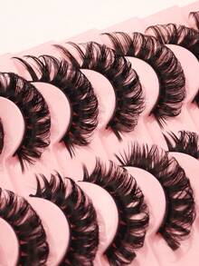 Waloshow 10 Pairs D-Shaped Russian Striped Lashes, Cat Eye Style, Natural Fluffy Faux Mink Eyelashes, Increase Volume And Length, Create Fox Eye Effect - Black - View 5