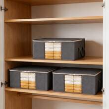 3pcs Multi-Functional Storage Bags, Gray Foldable Clothes Storage Boxes With Lids And Handles, Made Of Quality Fabric With Transparent Window For Easy Viewing, Suitable For Bedding, Clothes, Large Capacity Organizer Bags, Zipper Closure, Seasonal Clothing Storage, Nightstand & Under Bed Storage - Grey - View 8