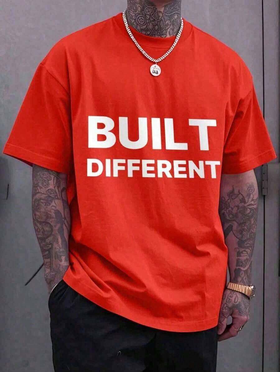 1 Pcs Summer Bestsellers Men's T-Shirt, Classic Graphic T-Shirt, Soft And Comfortable T-Shirts For Men, Script Logo, 180g, 100% Cotton180g 100% Cotton - 紅色 - 查看 1