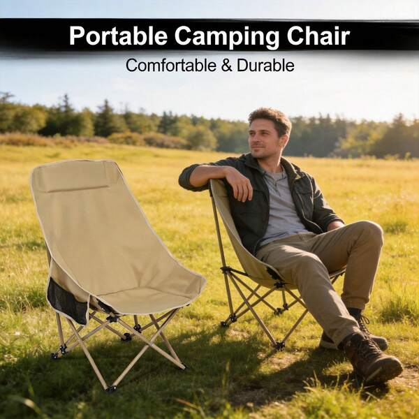 Silla plegable portátil de respaldo alto tipo luna para exteriores, camping, reclinable, ligera, para pesca, picnic, playa, jardín, puesto