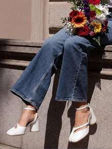 Women's Split Toe Tabi Heeled Sandals, White Chunky Block High Heel Ankle Strap Slingback Pumps Comfort Dress Shoes For Party - trắng - Xem 2
