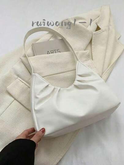 Túi đeo vai thời trang, túi xách xếp ly màu trơn mới mẻ với thiết kế ôm nách chất lượng, phù hợp cho mùa xuân và mùa thu, túi đi biển, túi công sở, túi màu kem.