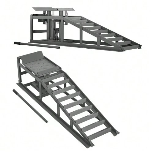 2-Piece Car Loading Ramp Set, Height-Adjustable, With Jack, Loading Ramp, Lifting Platform - Grey - View 1