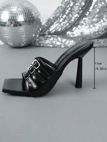 时尚女士性感尖头细高跟凉鞋，优雅通勤之选 - 黑色 - 查看 3